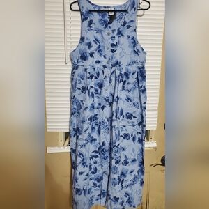 Capacity 100% Cotton Floral Blue Sleeveless Dress, Sustainable, 90s Vintage